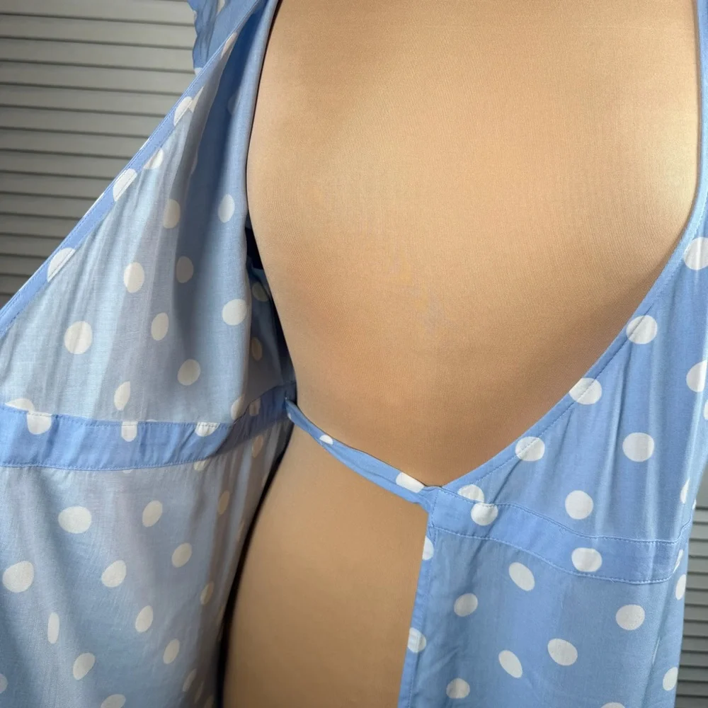 Blue‎ Polka Dot Wrap Midi Dress Open Back XXS Fits XS